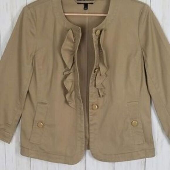 TALBOTS Tan Ruffled Button Down Blazer Jacket - Picture 3 of 5